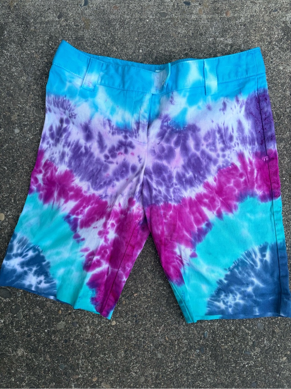 LOFT Tie-Dye Swim Board Shorts in Turquoise, Purple & Pink